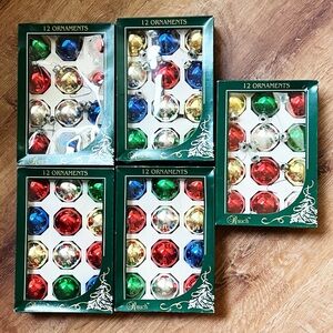60 Vintage Glass Ornaments Rauch Medium Size Original Boxes 12 in Each Made USA